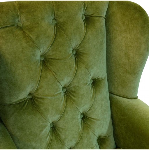 Standard Wingback Fireside Chair with Buttoning in Dolce Leaf Strie Velvet Fabric