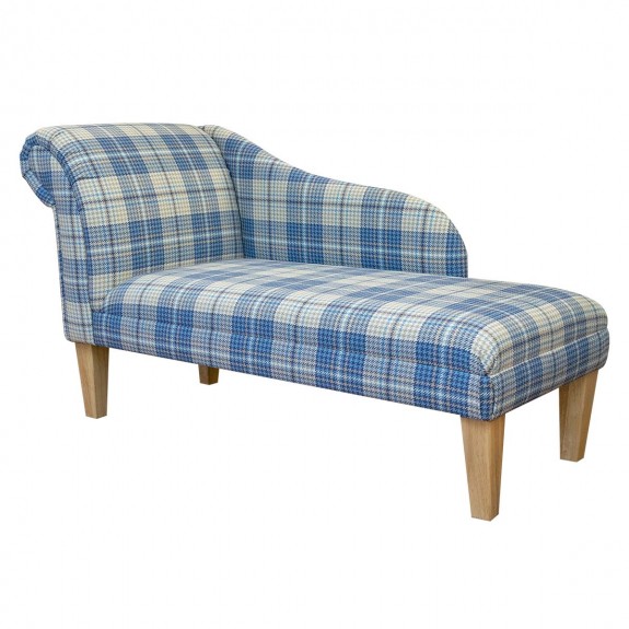 LUXE 52" Medium Chaise Longue in Bologna Marine Houndstooth Tartan Fabric