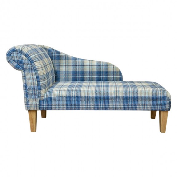 LUXE 52" Medium Chaise Longue in Bologna Marine Houndstooth Tartan Fabric