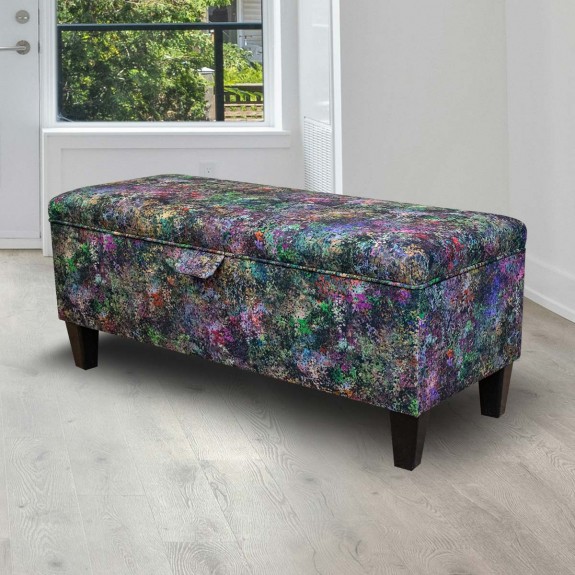 Storage Bench Stool Multicolour Printed Velvet Fabric