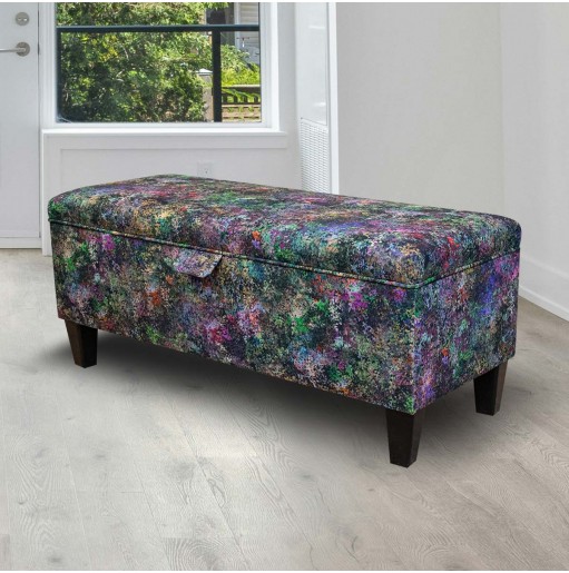 Storage Bench Stool Multicolour Printed Velvet Fabric
