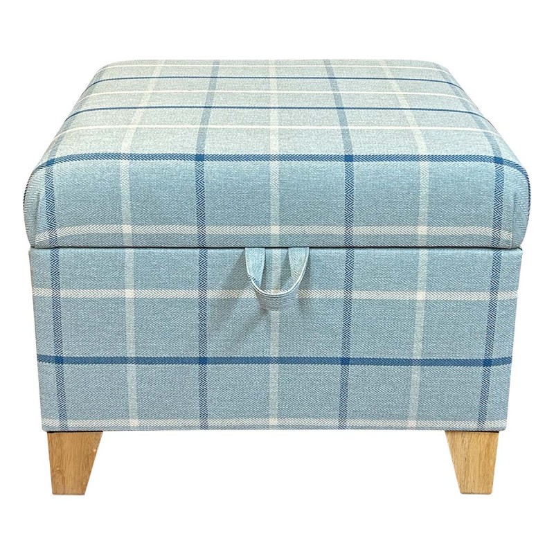 square blue check footstool