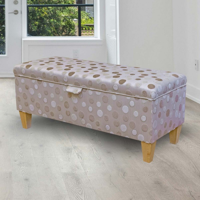spotty Storage Bench Stool Honey and Cream Fabric