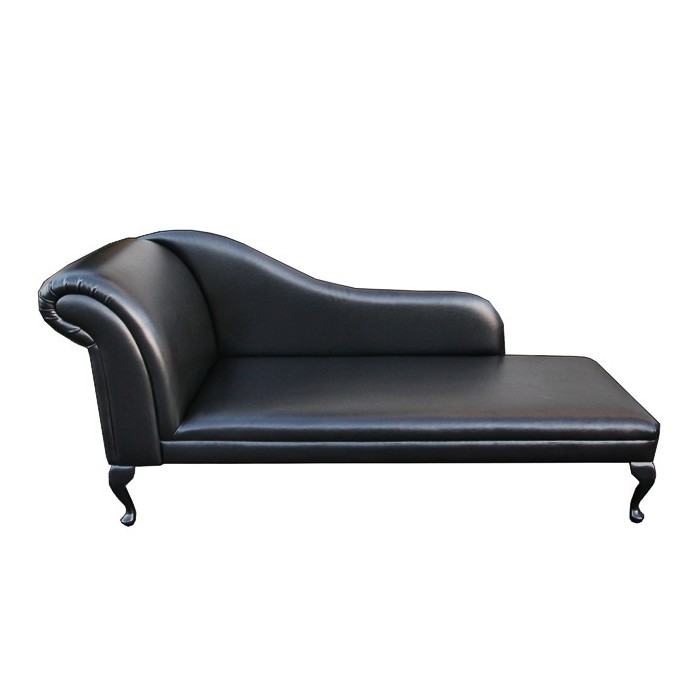 70" Classic Style Chaise Longue in Black Faux Leather