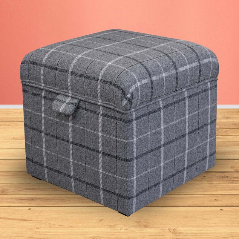 square tartan pouffe