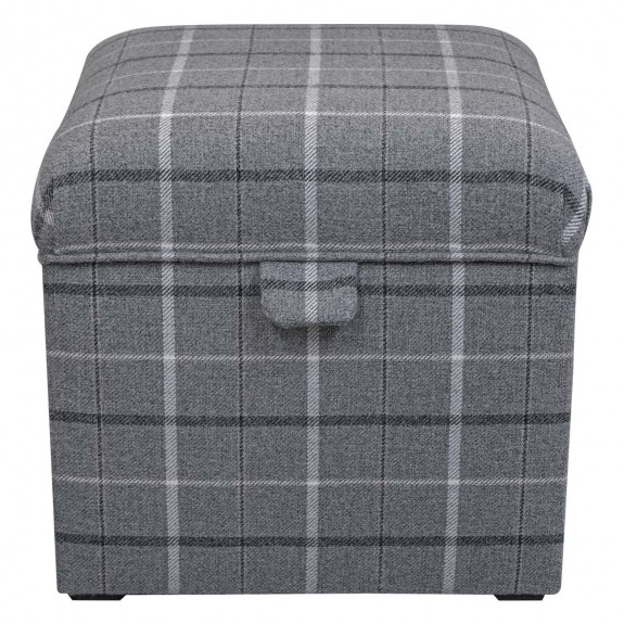 Square Storage Pouffe in Sophie Tartan Zinc Fabric
