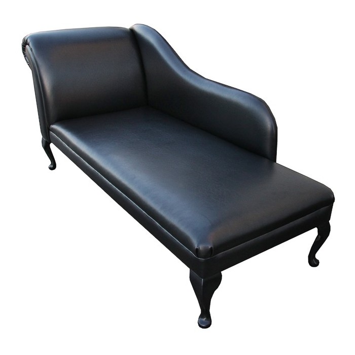 70" Classic Style Chaise Longue in Black Faux Leather