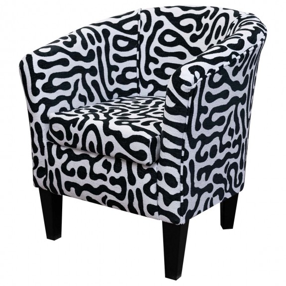 Designer Funky Tub Chair in Rosso Fluid Zebra Print Fabric