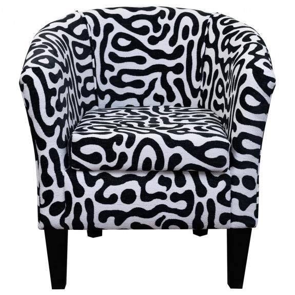 Designer Funky Tub Chair in Rosso Fluid Zebra Print Fabric