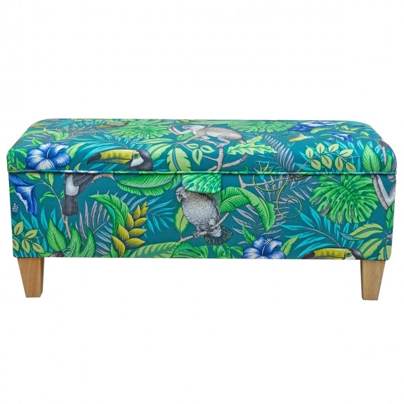 Storage Bench Stool in Rainforest Lagoon Cotton Fabric