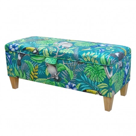 Storage Bench Stool in Rainforest Lagoon Cotton Fabric | Beaumont