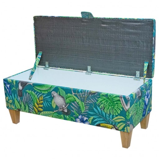 Storage Bench Stool in Rainforest Lagoon Cotton Fabric