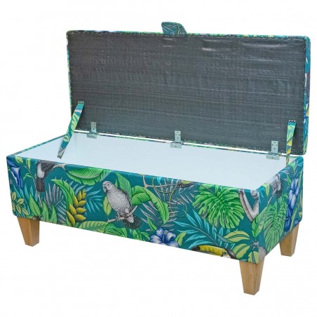 Storage Bench Stool in Rainforest Lagoon Cotton Fabric | Beaumont