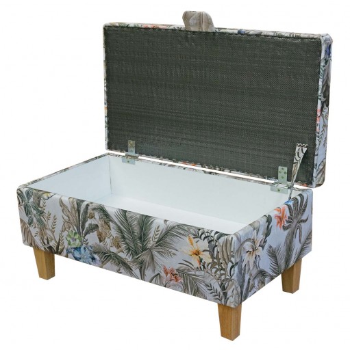 Storage Footstool, Ottoman, Pouffe in Maestro Ribera Cream Botanical Printed Velvet Fabric