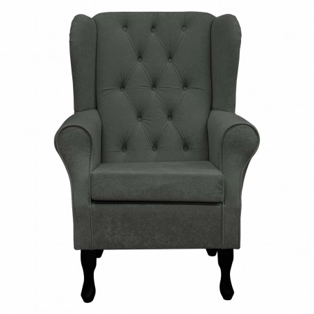 Clearance Standard Wingback Fireside Westoe Chair with Buttoning in a Plush Steel Grey Fabric