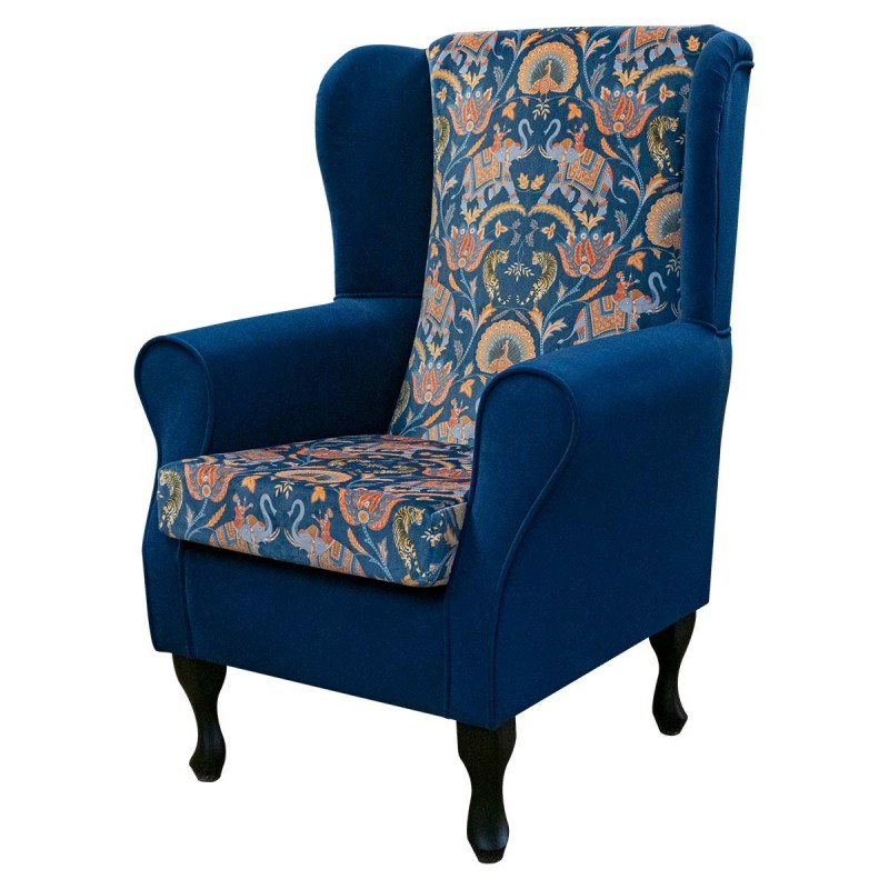 Wingback Chair in iLiv Sumatra Sapphire Velvet & Navy Fabric