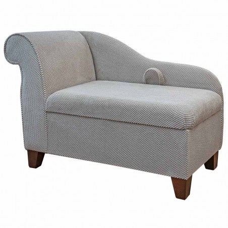 Storage Chaise Longue in a Mink Dimple Velvet Fabric | Beaumont