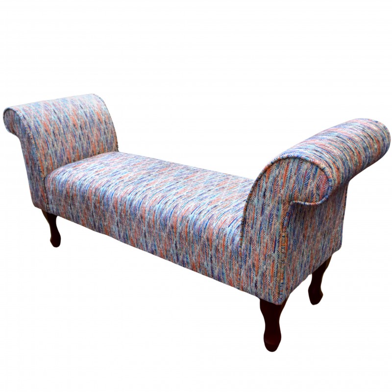 Medium Window Seat Settle in Accento Leaf Rainbow Fabric