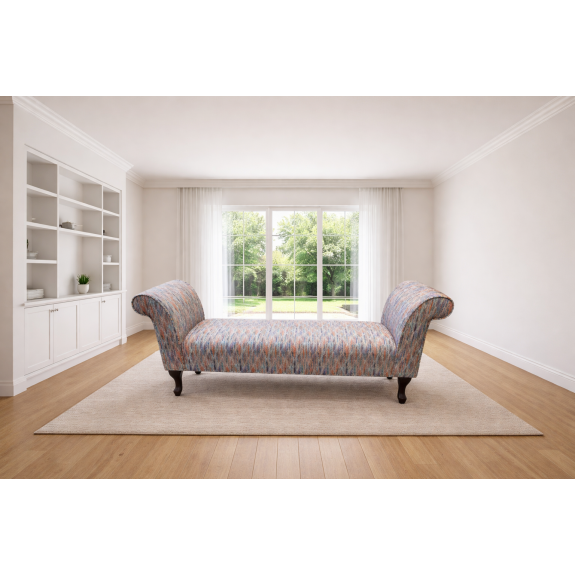 LUXE 56" Medium Window Seat Settle in Accento Leaf Rainbow Fabric