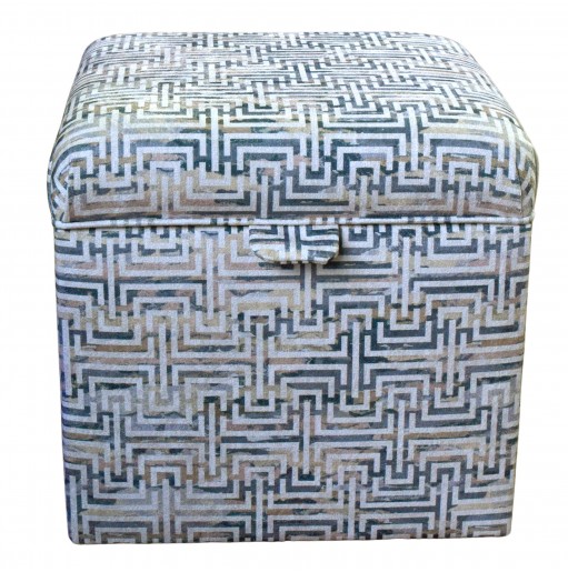 Square Storage Pouffe in Accento Maze Beige Fabric