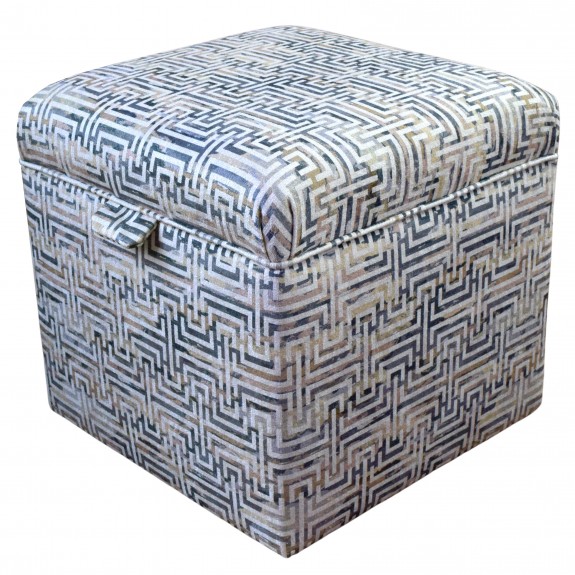 Square Storage Pouffe in Accento Maze Beige Fabric