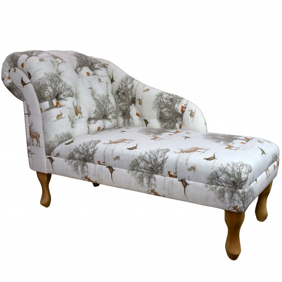 45" Medium Buttoned Chaise Longue in Fryetts Tatton Autumn Fabric