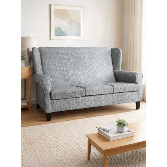3 Seater Wingback Sofa in Accento Chevron Blue Steel Fabric