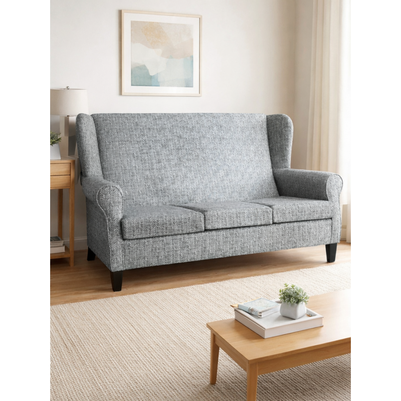 3 Seater Wingback Sofa in Accento Chevron Blue Steel Fabric