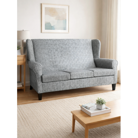 3 Seater Wingback Sofa in Accento Chevron Blue Steel Fabric