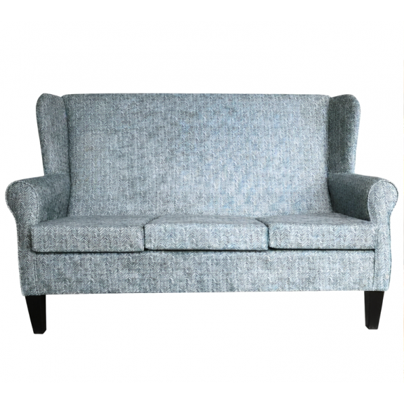 3 Seater Wingback Sofa in Accento Chevron Blue Steel Fabric