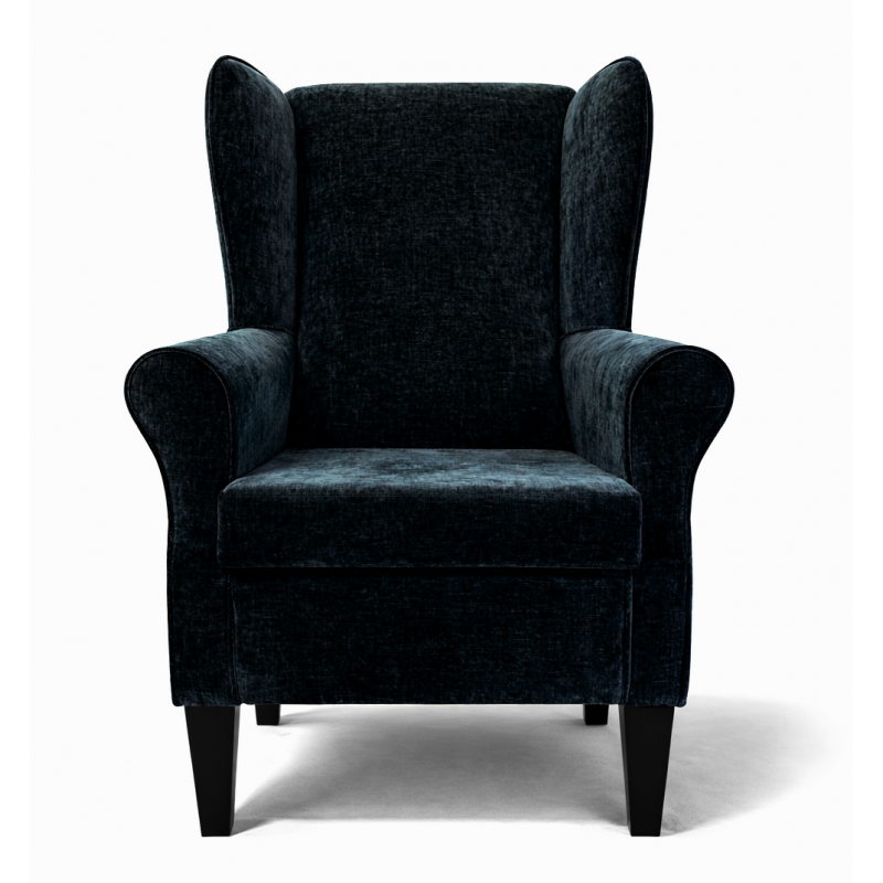 CLEARANCE Large High Back Velvet Armchair with Footstool – Charcoal Wingback Chair | Beaumont