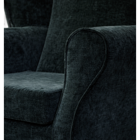 Clearance Large High Back Chair in Velvet Charcoal Fabric with Free Footstool