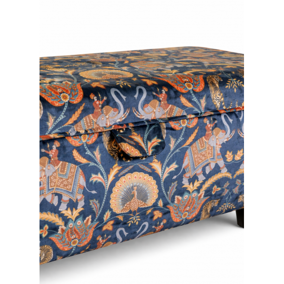 Clearance Storage Bench Stool in Sumatra Sapphire Fabric