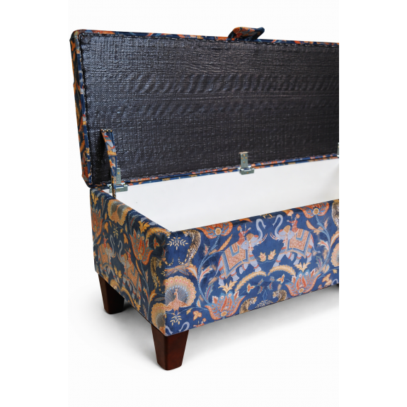 Clearance Storage Bench Stool in Sumatra Sapphire Fabric