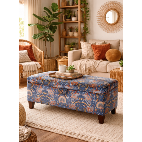 Storage Bench Stool in Sumatra Sapphire Fabric - living room setting
