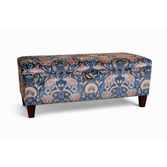 Clearance Storage Bench Stool in Sumatra Sapphire Fabric