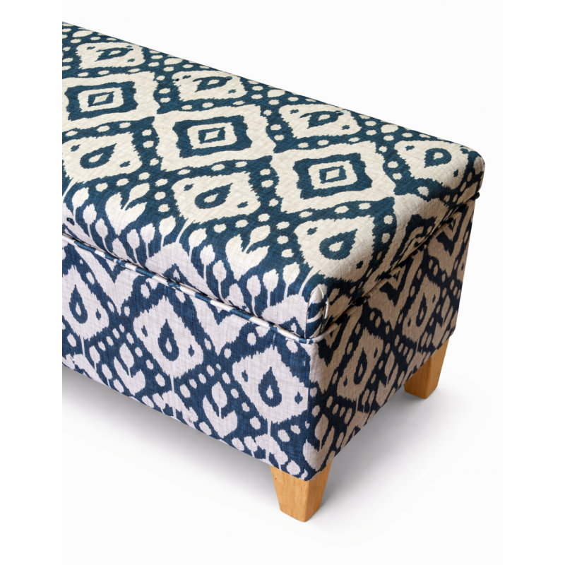 Storage Bench Stool in Marrakech Ink Fabric - angle