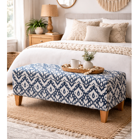 Clearance Storage Bench Stool in Marrakech Ink Fabric living room setting