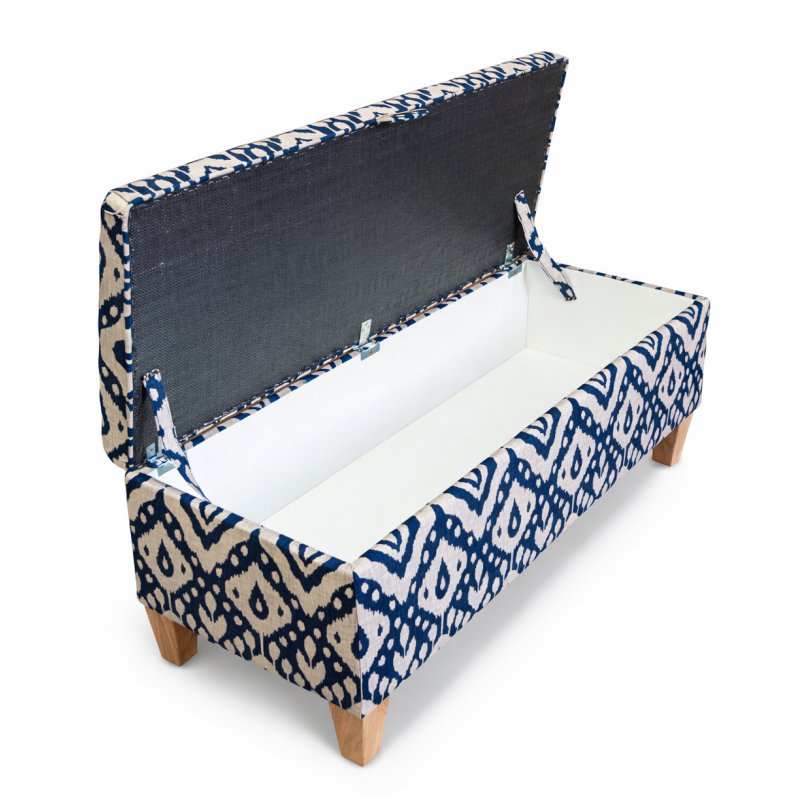 Storage Bench Stool in Marrakech Ink Fabric - Opened