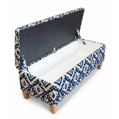 Storage Bench Stool in Marrakech Ink Fabric - Opened