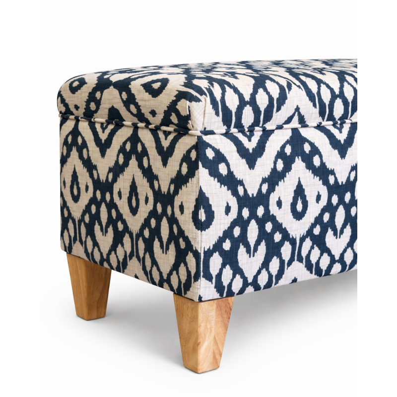 Storage Bench Stool in Marrakech Ink Fabric - Corner