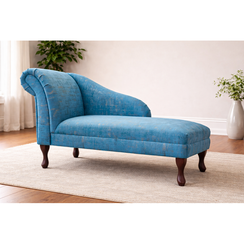 45" Medium Chaise Longue in Seville Peacock Fabric