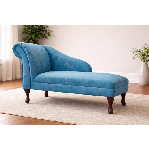 45" Medium Chaise Longue in Seville Peacock Fabric
