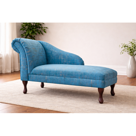 45" Medium Chaise Longue in Seville Peacock Fabric