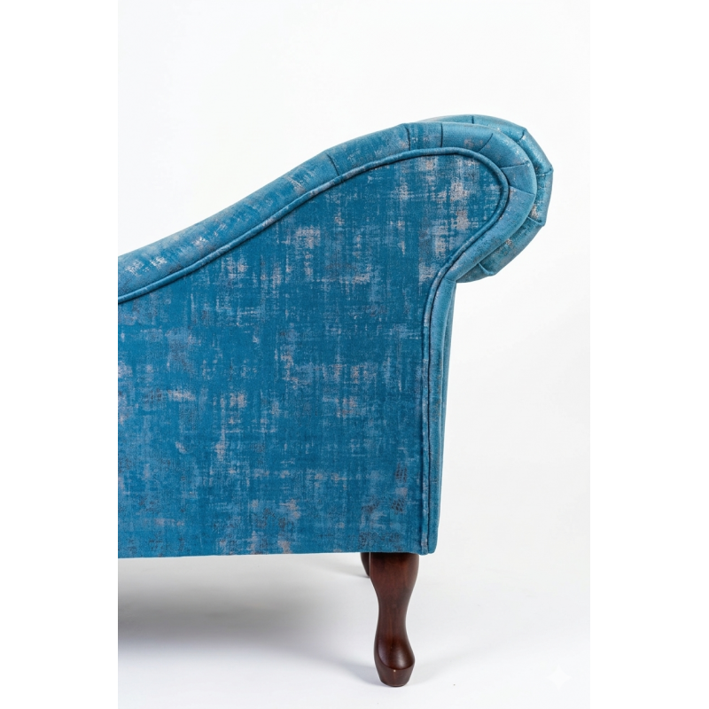 45" Medium Chaise Longue in Seville Peacock Fabric - Back Corner
