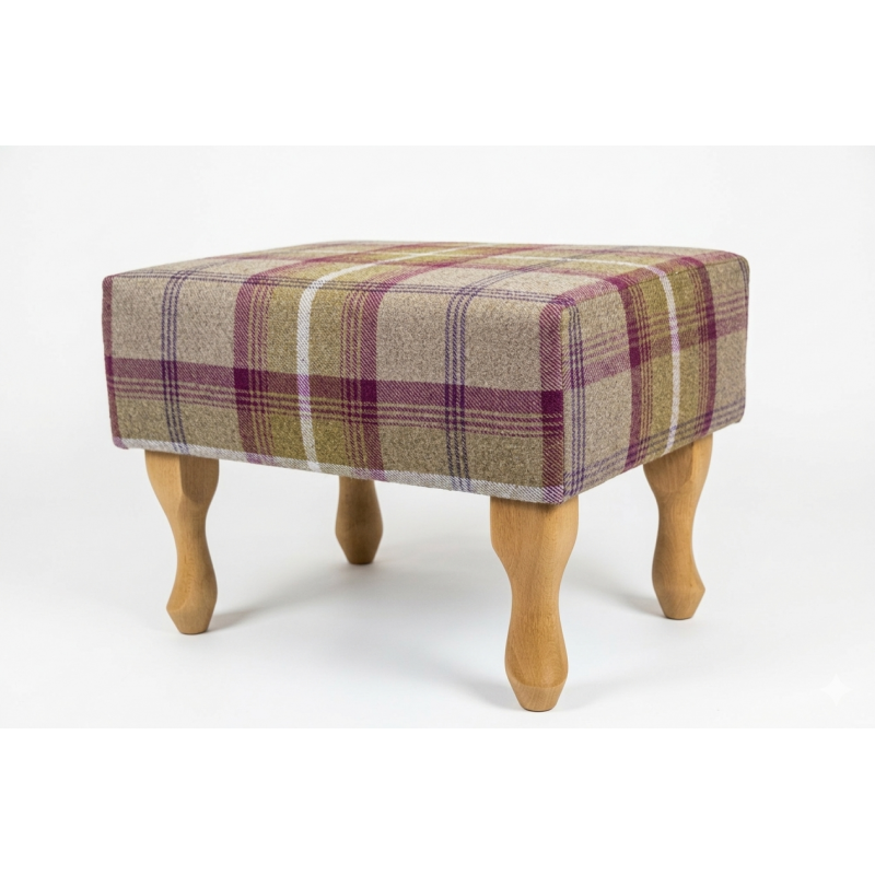 LUXE Small Footstool in Balmoral Heather Tartan Fabric