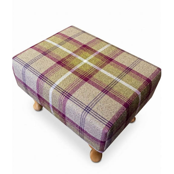 LUXE Small Footstool in Balmoral Heather Tartan Fabric