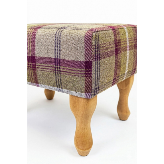 LUXE Small Footstool in Balmoral Heather Tartan Fabric