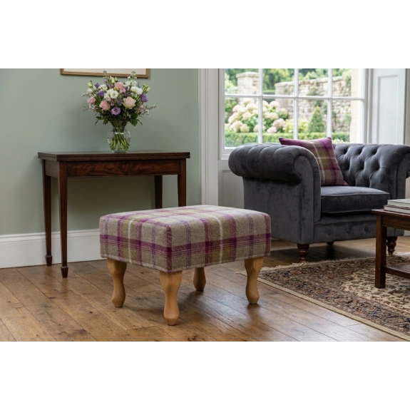 LUXE Small Footstool in Balmoral Heather Tartan Fabric Room Setting