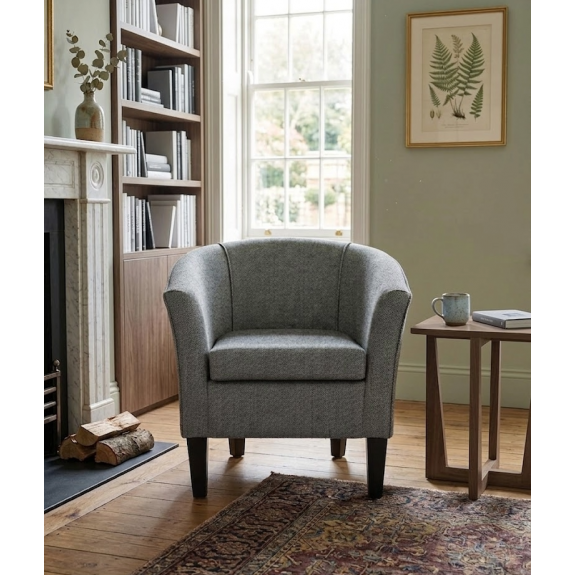 Designer Tub Chair in a Perth Herringbone Slate Fabric